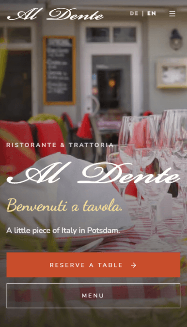 Startseite des Ristorante Al Dente auf einem Smartphone