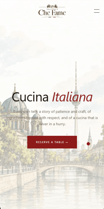 Startseite der Trattoria Che Fame auf einem Smartphone